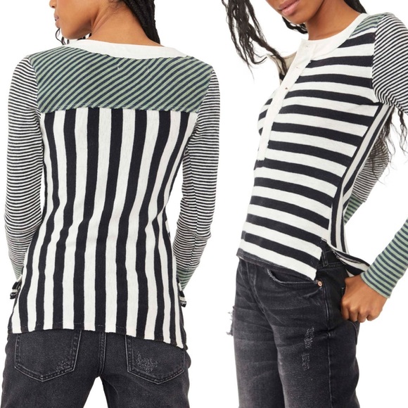 We the Free - Give Me Stripes Henley Long Sleeve Top - Size Small - Picture 2 of 16